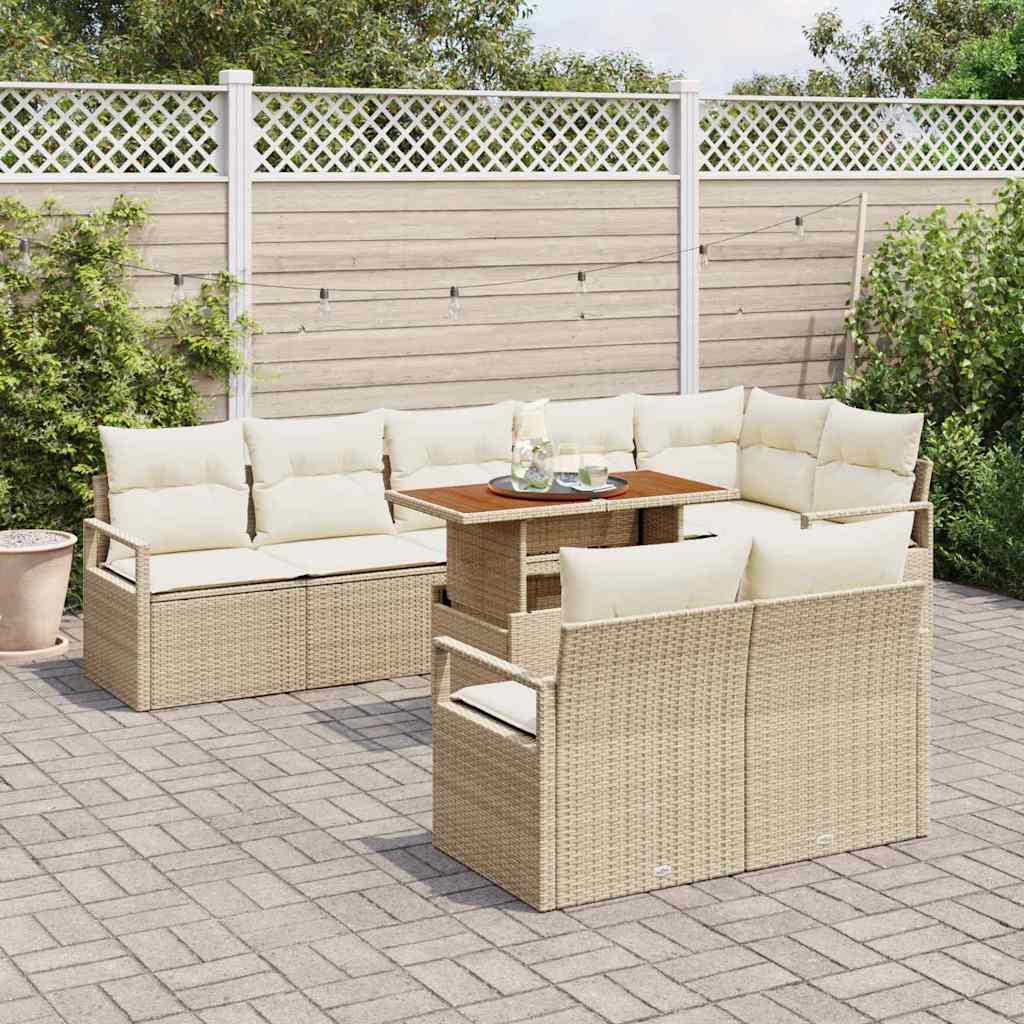 9 dalių sodo sofos komplektas su pagalvėlėmis smėlio spalvos poly rattan