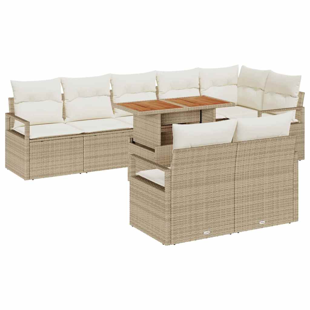 9 dalių sodo sofos komplektas su pagalvėlėmis smėlio spalvos poly rattan