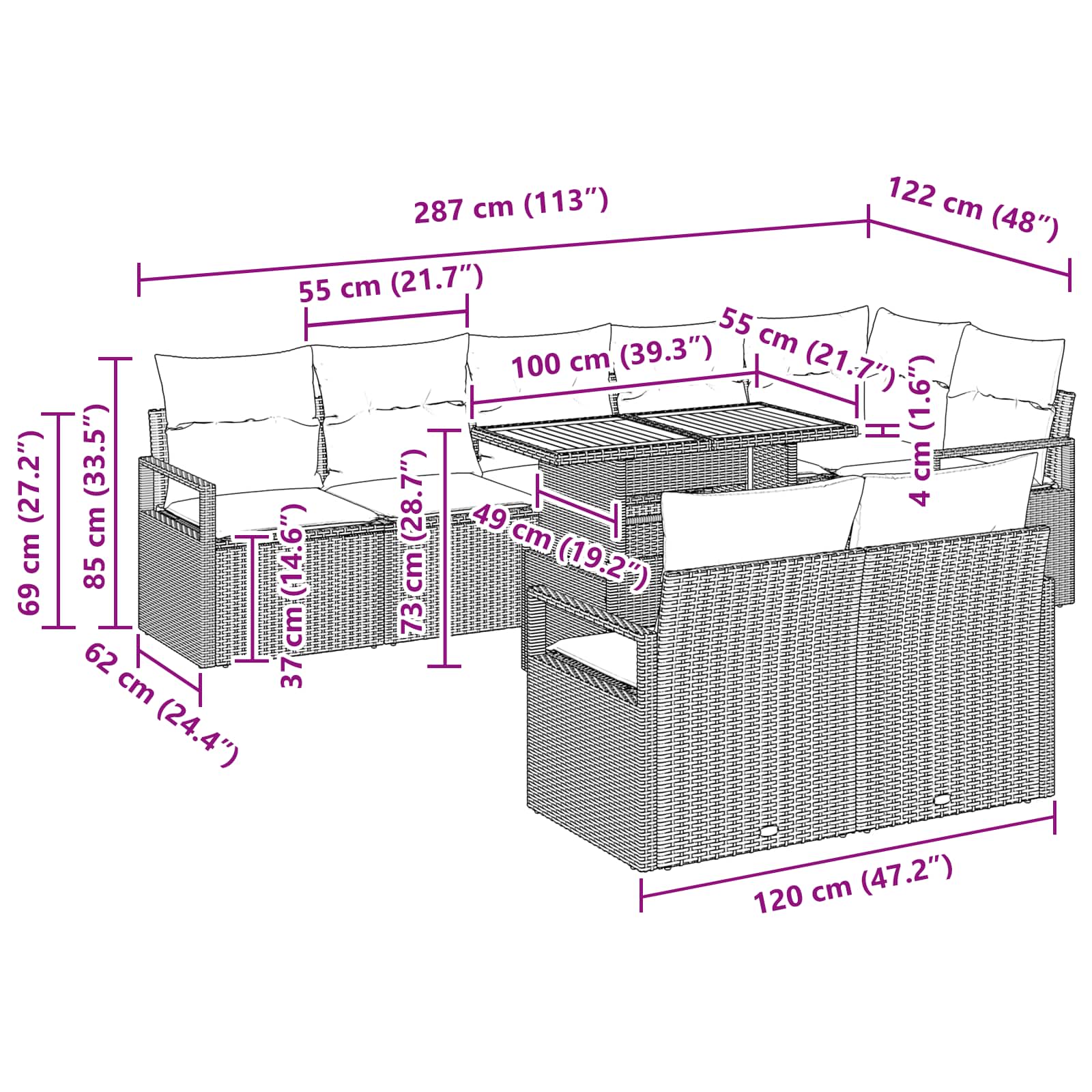 Garden Dining Set 9 pcs Grey and Dark Blue