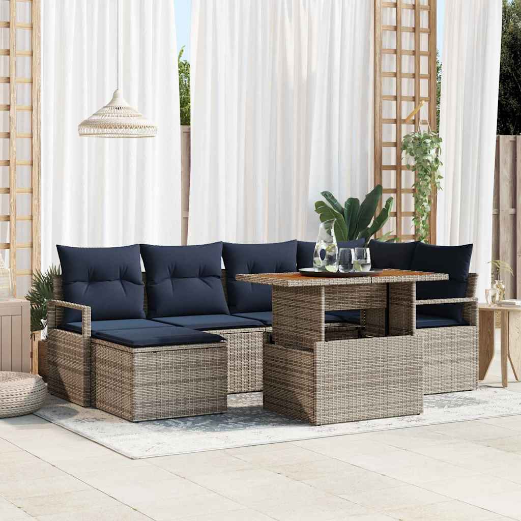 Sodo valgomojo komplektas 7 pcs Pilka ir tamsiai mėlyna