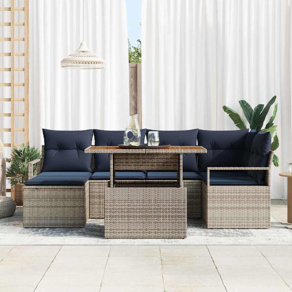 Sodo valgomojo komplektas 7 pcs Pilka ir tamsiai mėlyna