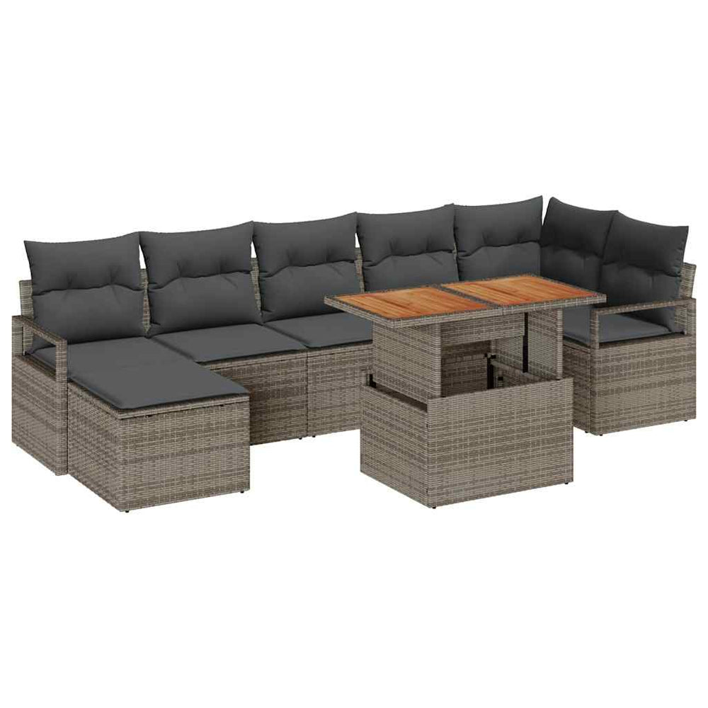 8-piece Garden Sofa Set with Grey Cushions Poly Rattan and Acacia