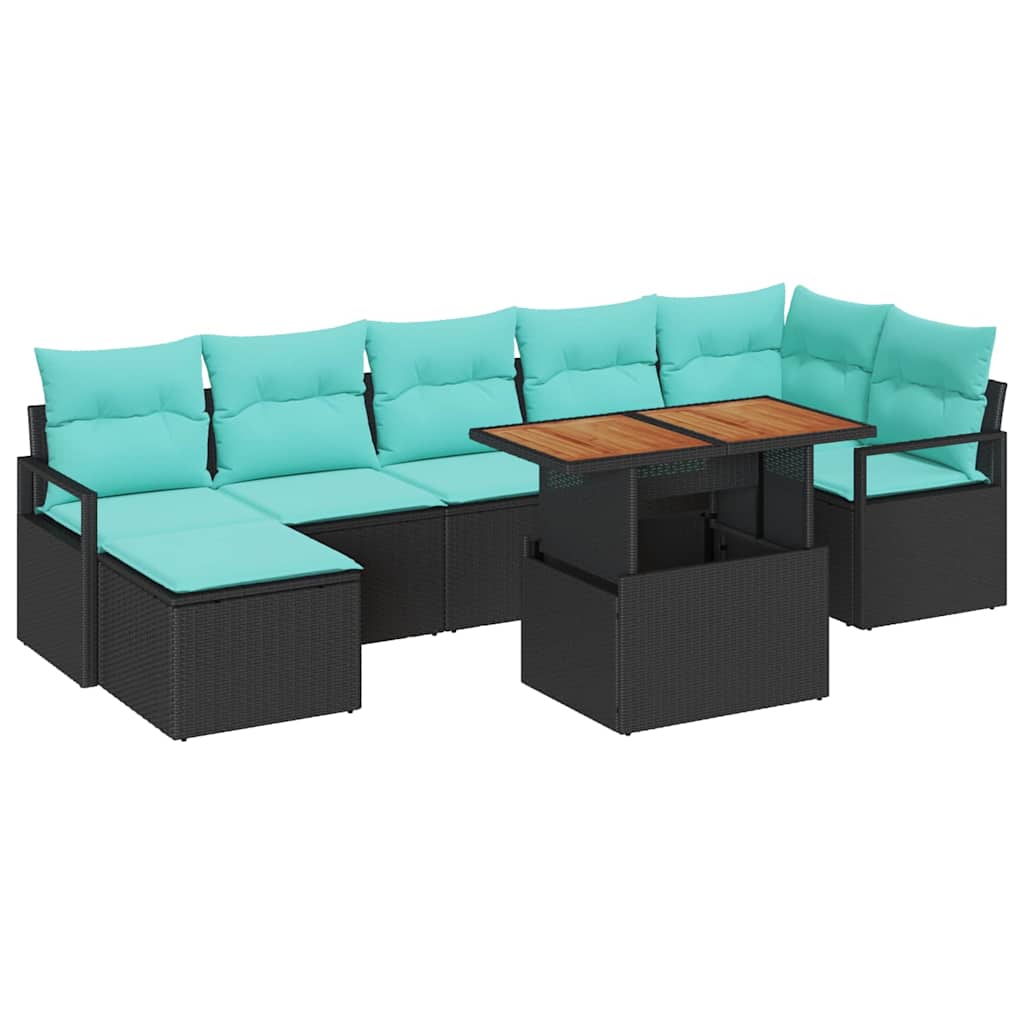 Sodo valgomojo komplektas 8 pcs Juoda ir žalsvai mėlyna