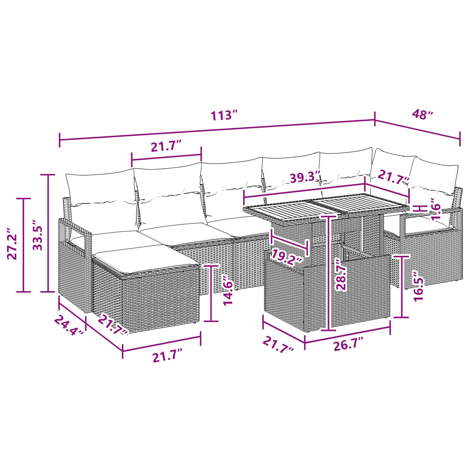 Sodo valgomojo komplektas 8 pcs Juoda ir žalsvai mėlyna