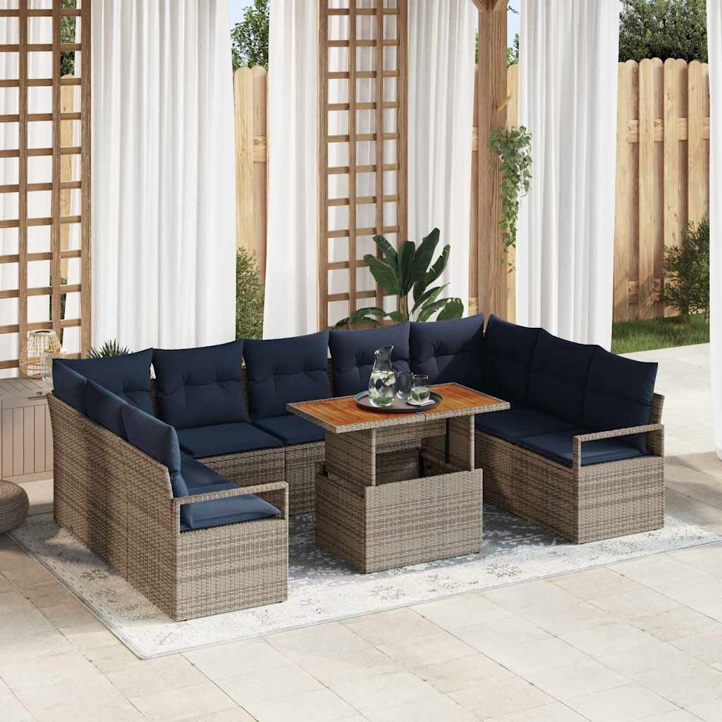 Garden Sofa Set with Cushion 10 pcs Grey and Dark Blue