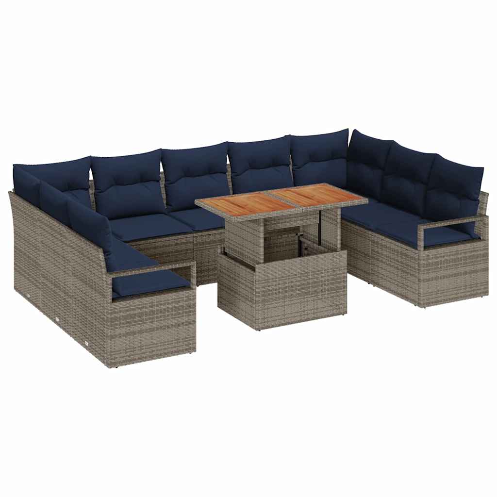 Garden Sofa Set with Cushion 10 pcs Grey and Dark Blue