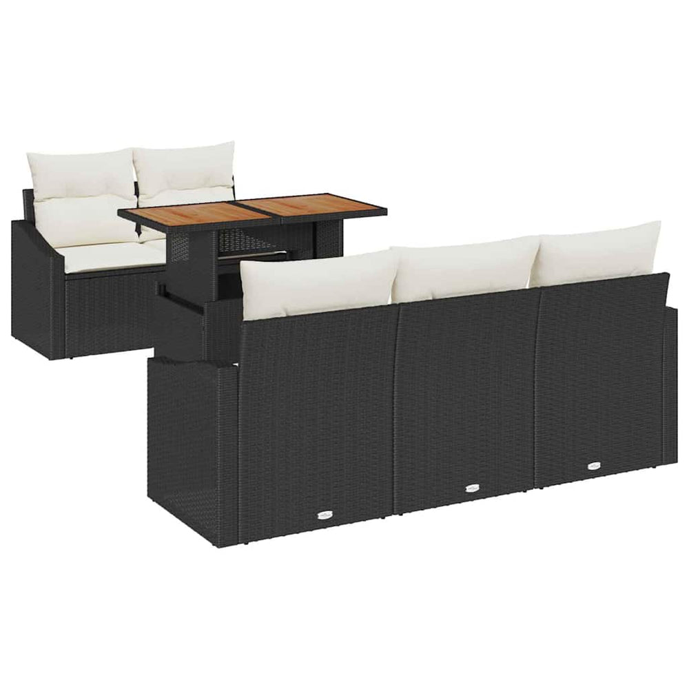 6 Piece Garden Dining Set with Black Poly Rattan Cushions