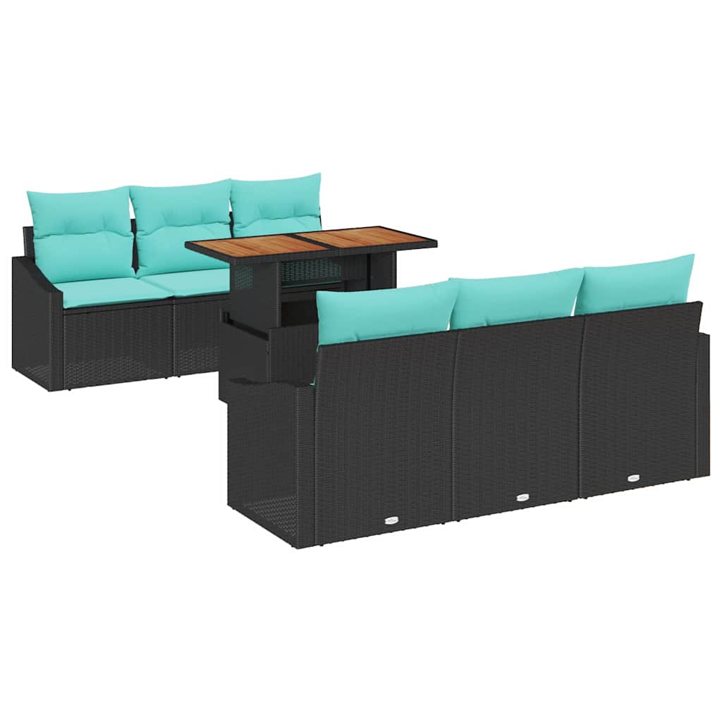 Sodo valgomojo komplektas 7 pcs Juoda ir žalsvai mėlyna