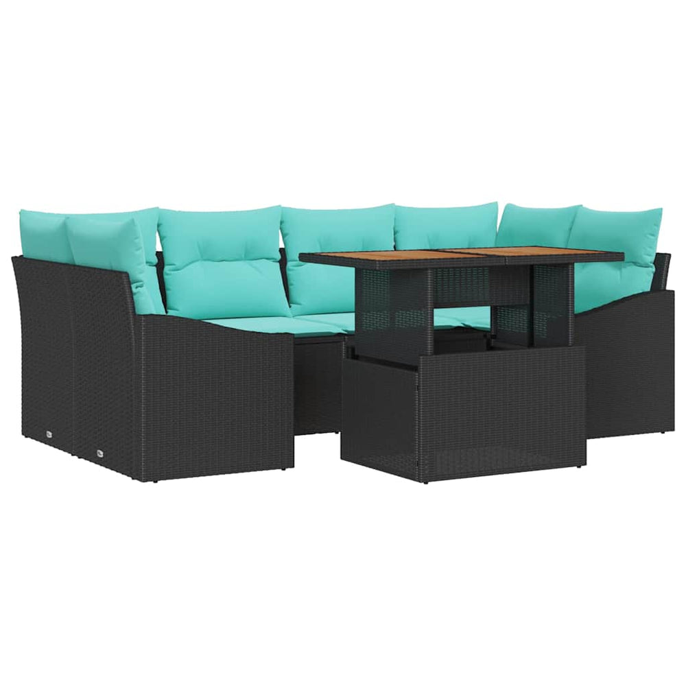 Sodo valgomojo komplektas 7 pcs Juoda ir žalsvai mėlyna