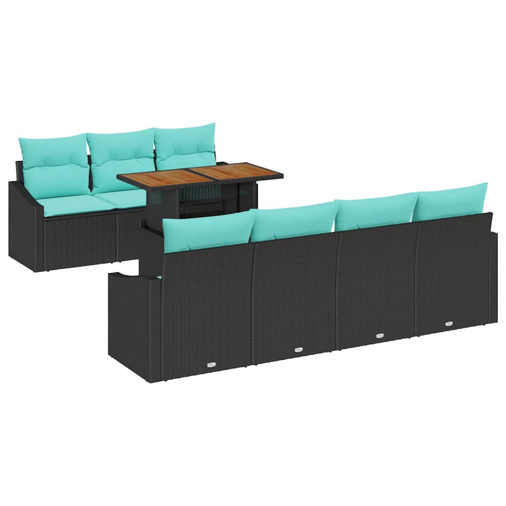 Sodo valgomojo komplektas 8 pcs Juoda ir žalsvai mėlyna