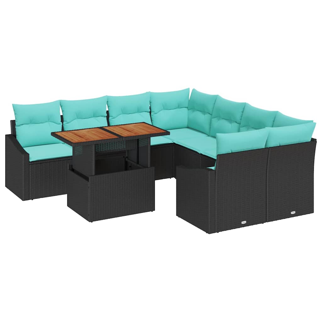Sodo valgomojo komplektas 9 pcs Juoda ir žalsvai mėlyna