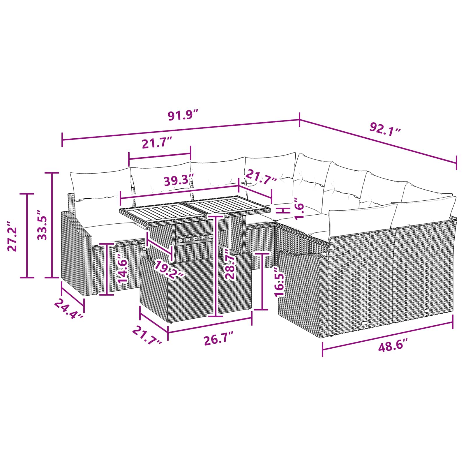 Sodo valgomojo komplektas 9 pcs Juoda ir žalsvai mėlyna