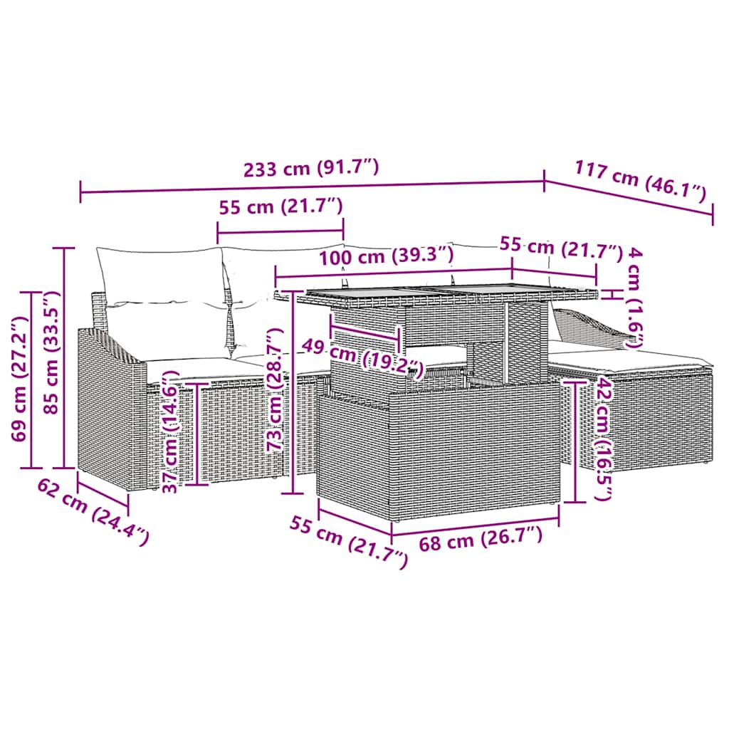 Sodo valgomojo komplektas su pagalve 6 pcs Juoda ir Ruda