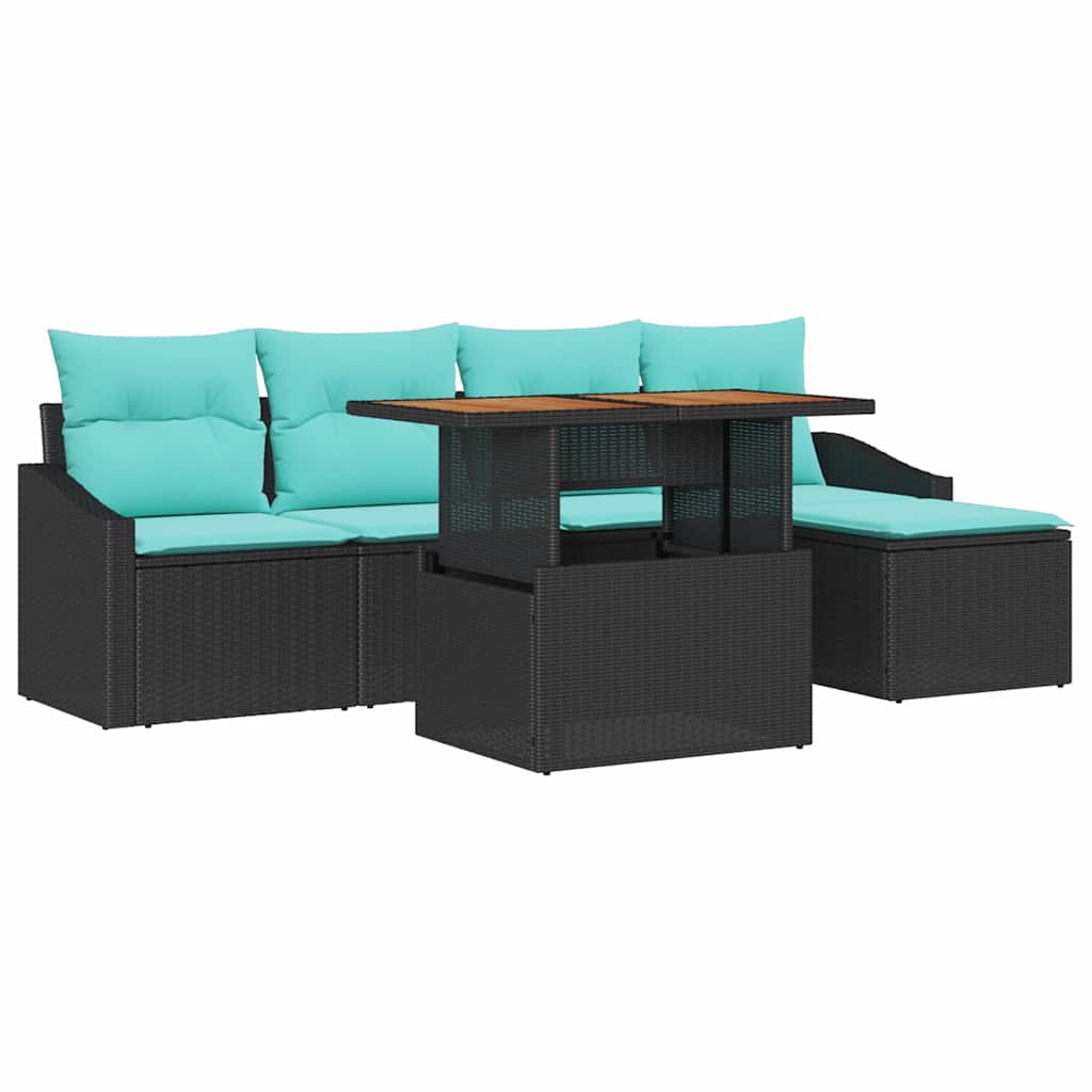 Sodo valgomojo komplektas 6 pcs Juoda ir žalsvai mėlyna