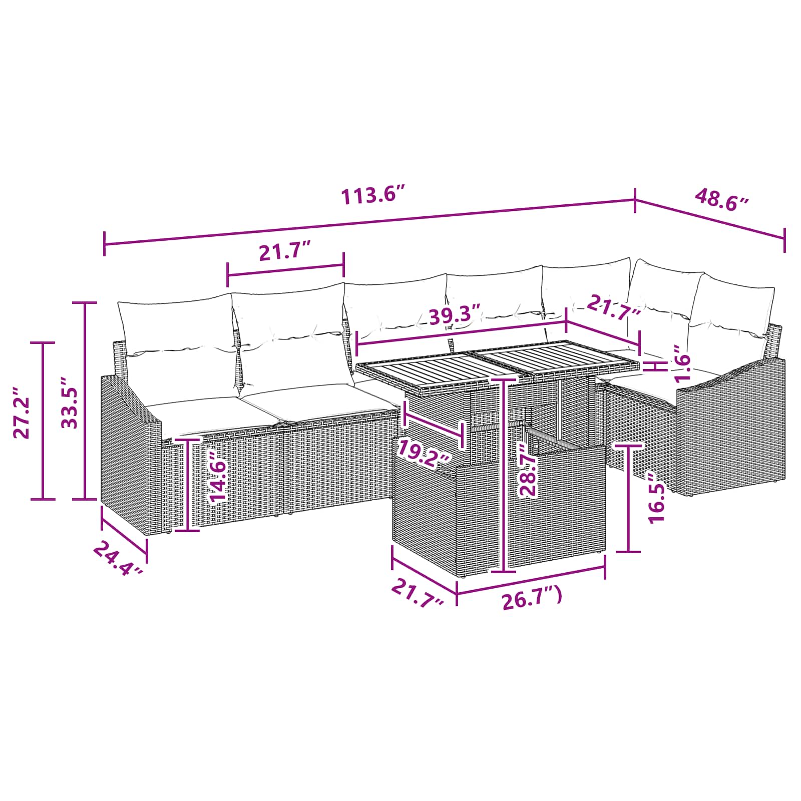 Sodo valgomojo komplektas 7 pcs Juoda ir žalsvai mėlyna
