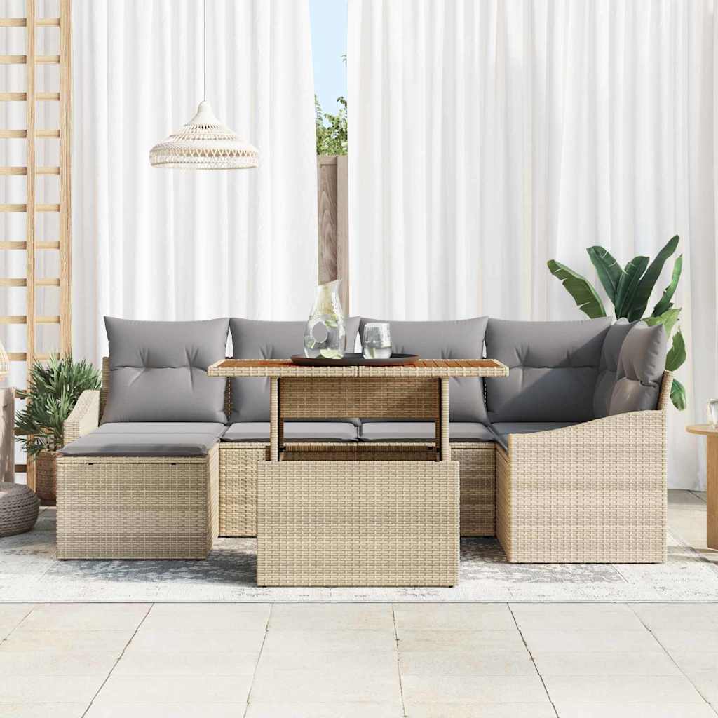 Sodo Sofų Rinkinys 7 pcs Bežinė ir pilka