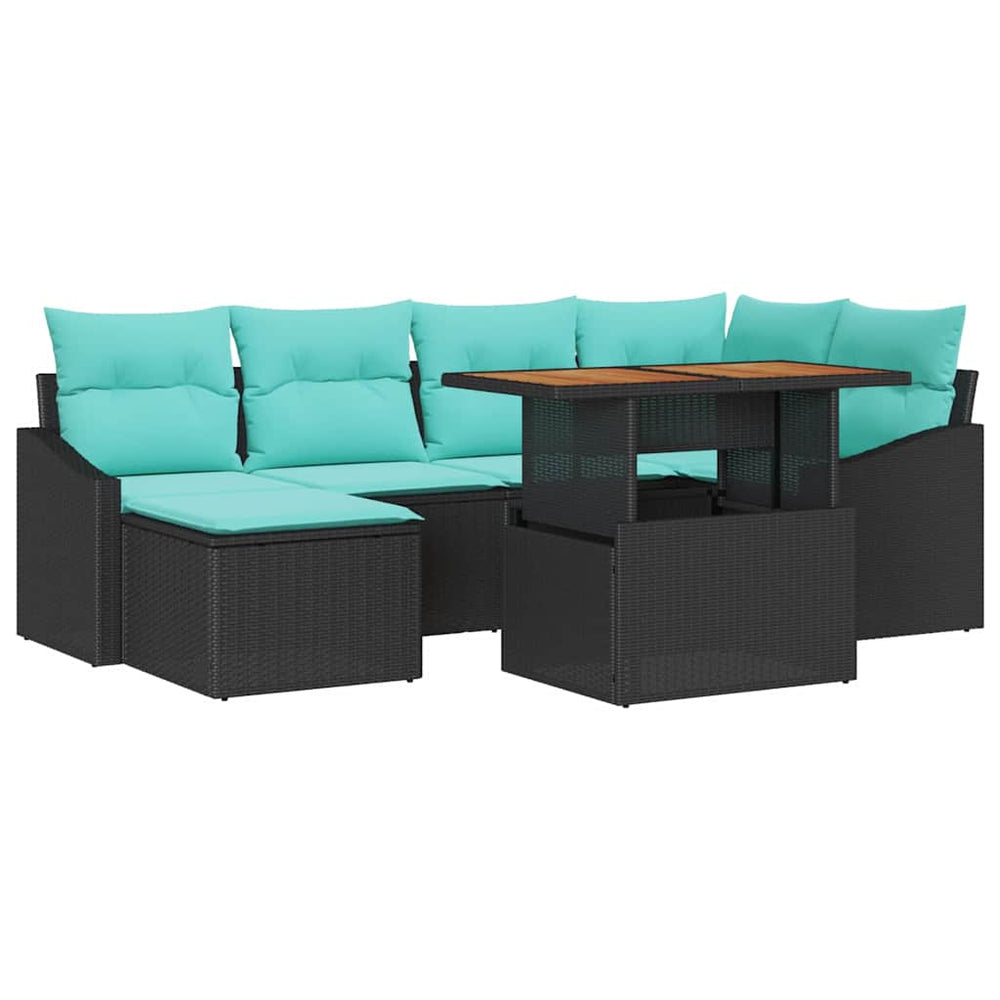 Sodo valgomojo komplektas 7 pcs Juoda ir žalsvai mėlyna