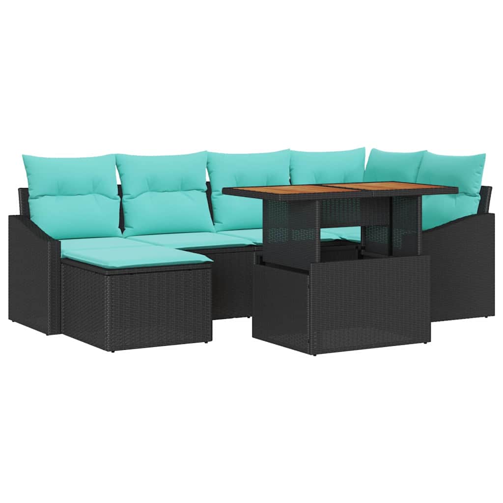 Sodo valgomojo komplektas 7 pcs Juoda ir žalsvai mėlyna