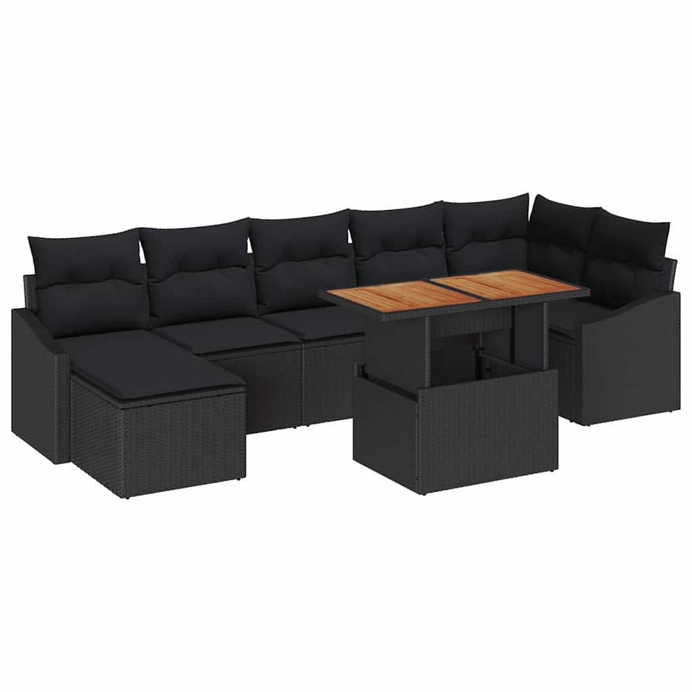 8-piece garden dining set with cushions black and brown