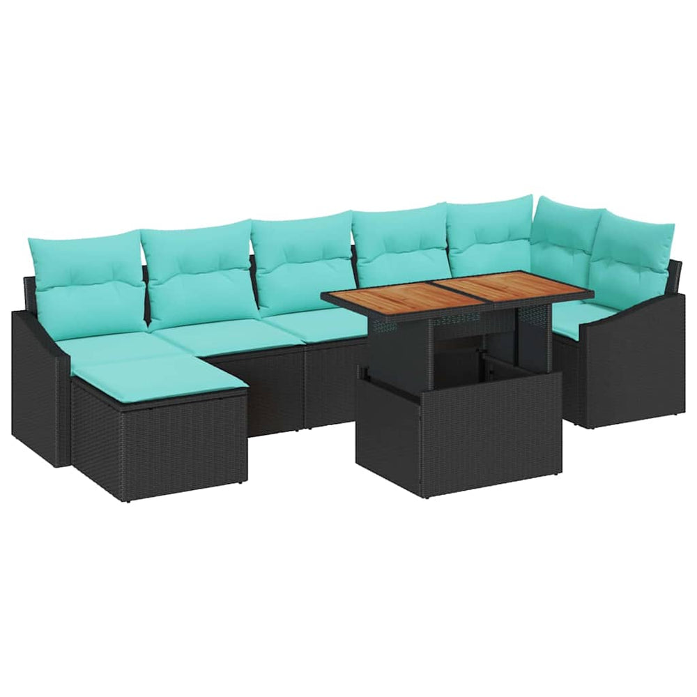 Sodo Sofų Rinkinys su pagalve 8 pcs Juoda ir žalsvai mėlyna