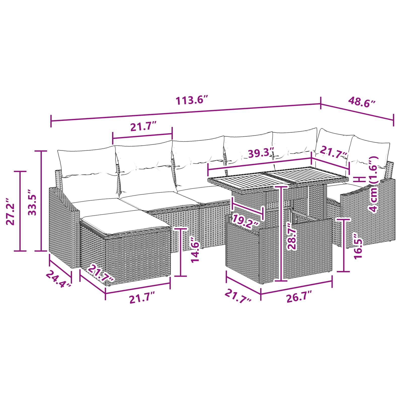 Sodo Sofų Rinkinys su pagalve 8 pcs Juoda ir žalsvai mėlyna