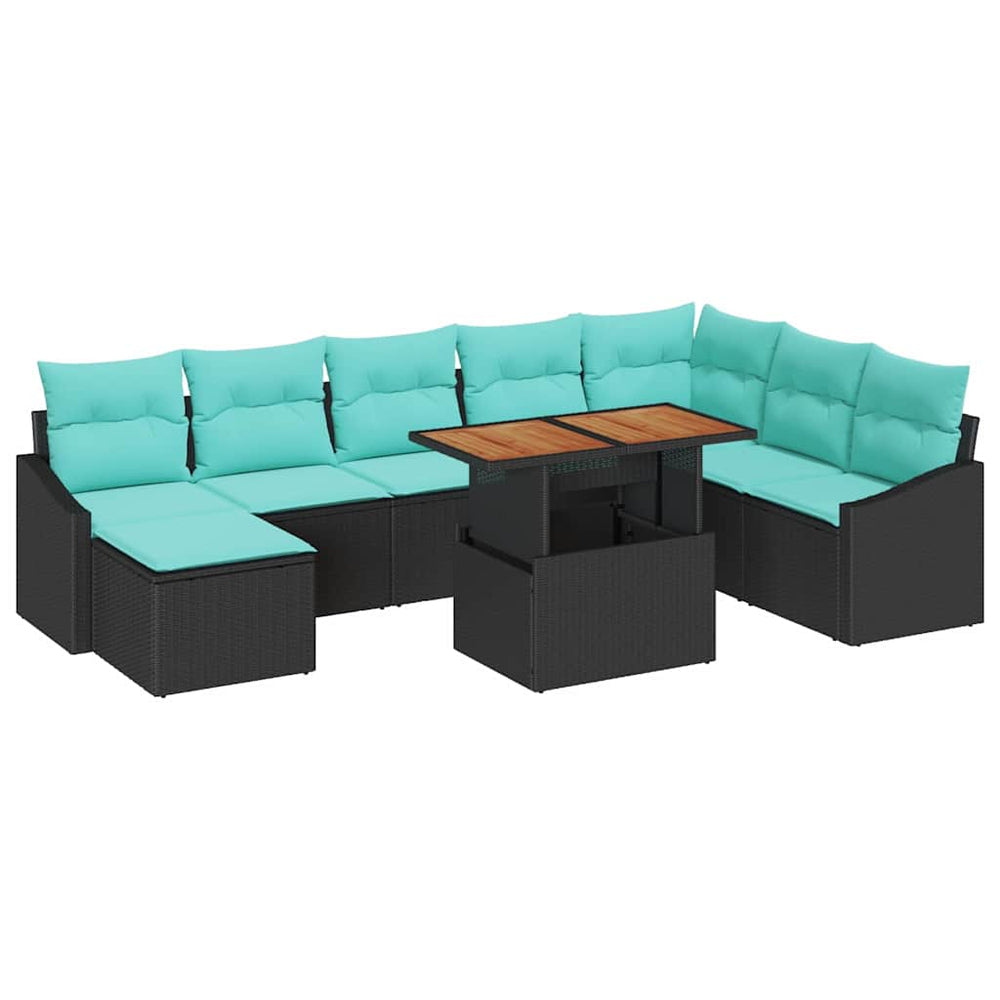 Sodo valgomojo komplektas 9 pcs Juoda ir žalsvai mėlyna