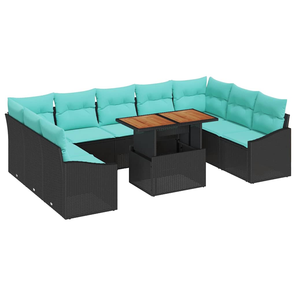 Sodo valgomojo komplektas 10 pcs Juoda ir žalsvai mėlyna