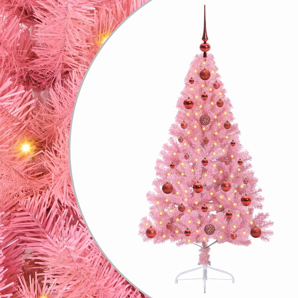 Artificial Pre-Lit Christmas Tree Pink 120 cm PVC
