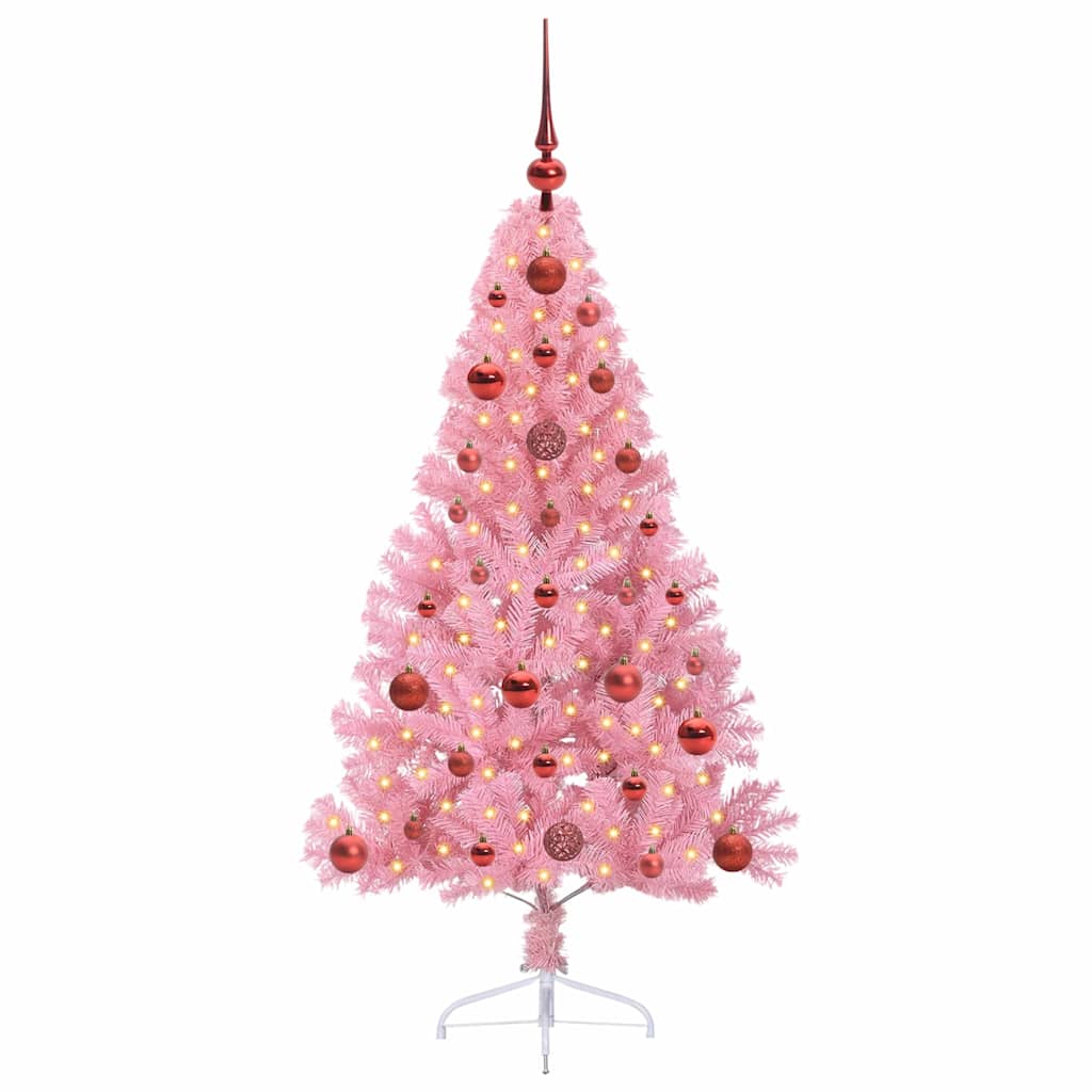 Artificial Pre-Lit Christmas Tree Pink 120 cm PVC