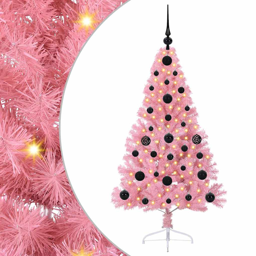 Artificial Pre-lit Pink Christmas Tree 120 cm PVC