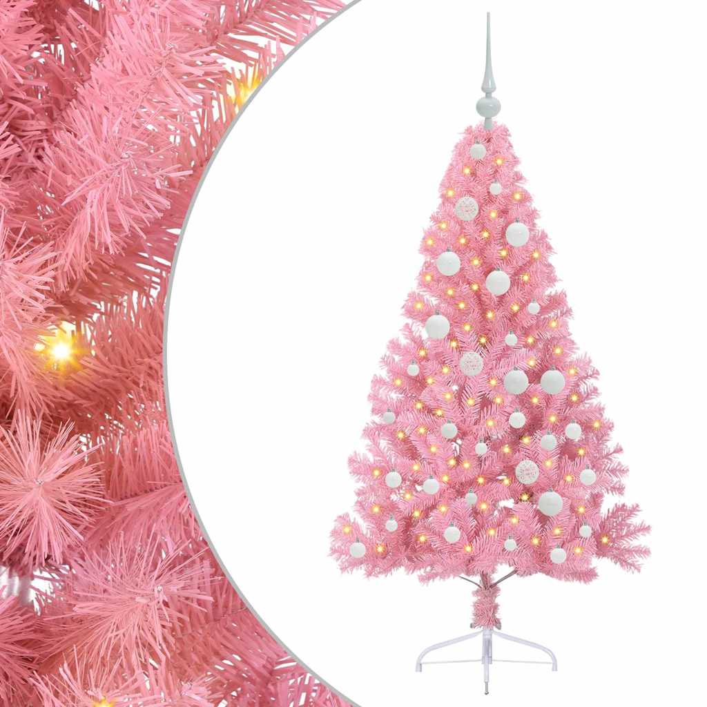 Dirbtinis prieššventinis eglutė su šviesomis Rožinė 120 cm PVC