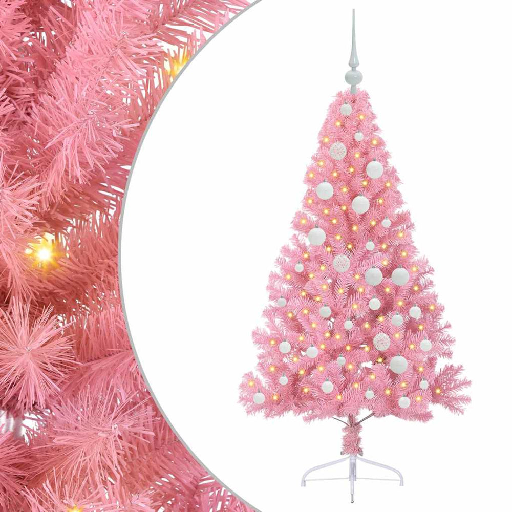 Artificial Pre-Lit Christmas Tree Pink 120 cm PVC