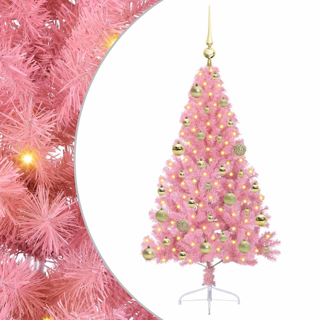 Artificial Pre-Lit Christmas Tree Pink 120 cm PVC