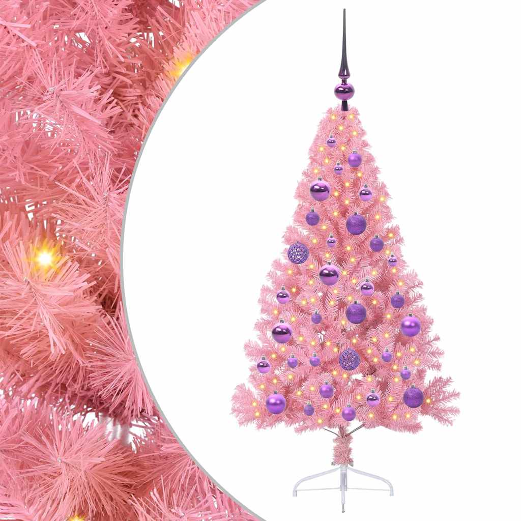 Artificial Pre-lit Pink Christmas Tree 120 cm PVC
