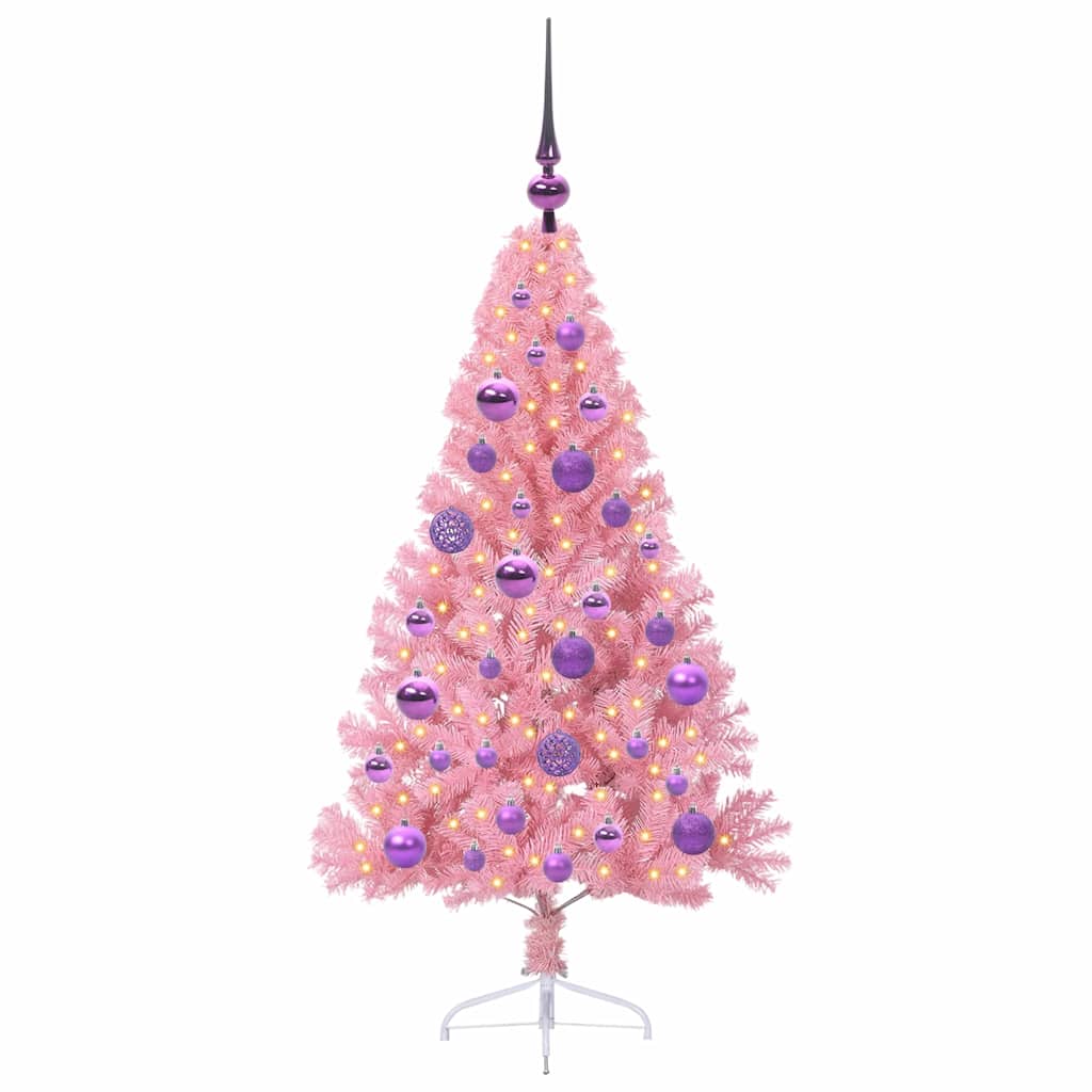 Artificial Pre-lit Pink Christmas Tree 120 cm PVC