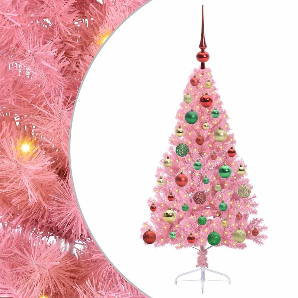 Artificial Pre-Lit Christmas Tree Pink 120 cm PVC
