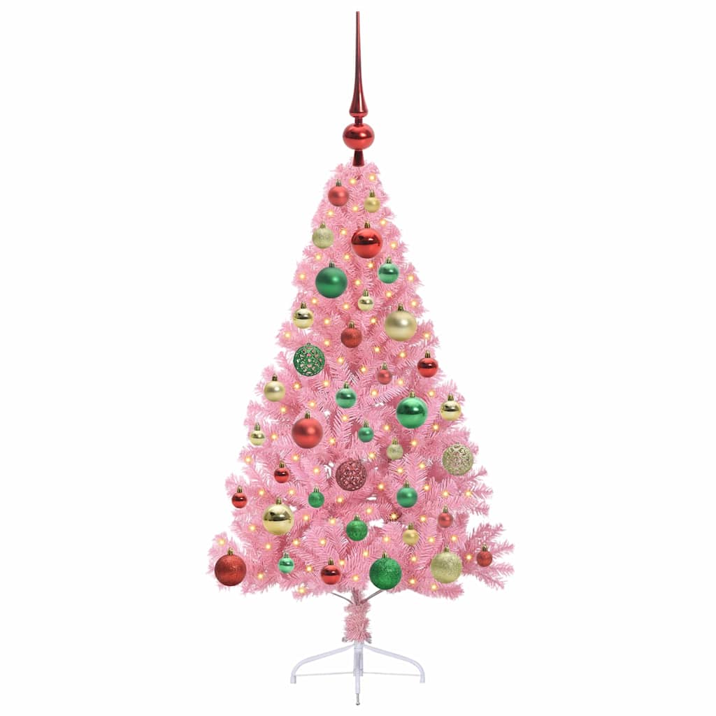 Artificial Pre-Lit Christmas Tree Pink 120 cm PVC