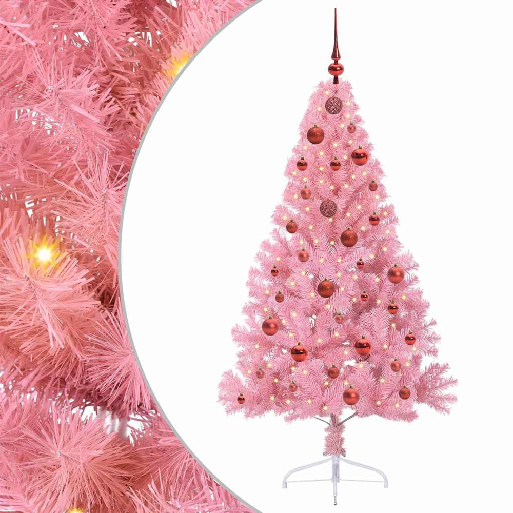 Artificial pre-lit Christmas tree Pink 150 cm PVC