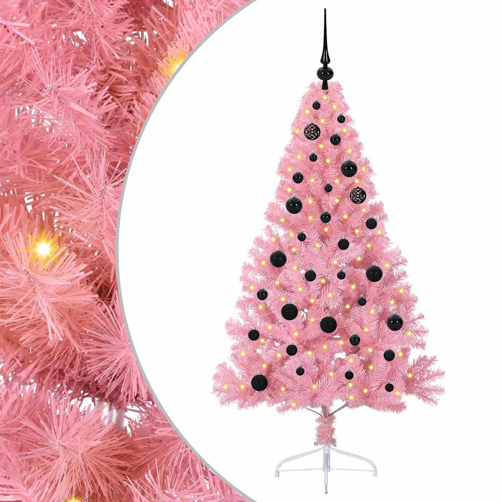 Artificial pre-lit Christmas tree Pink 150 cm PVC