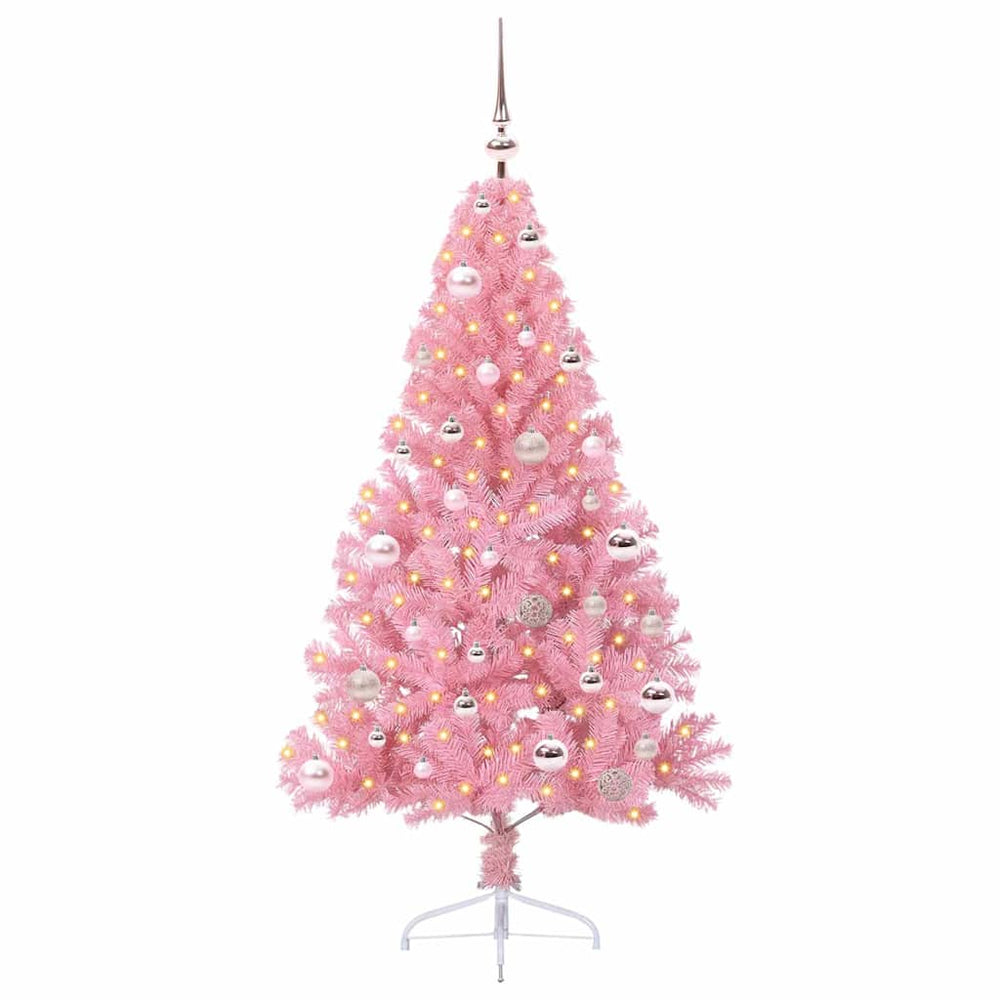Artificial pre-lit Christmas tree Pink 150 cm PVC