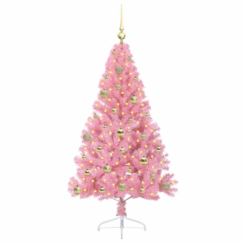 Artificial pre-lit Christmas tree Pink 150 cm PVC