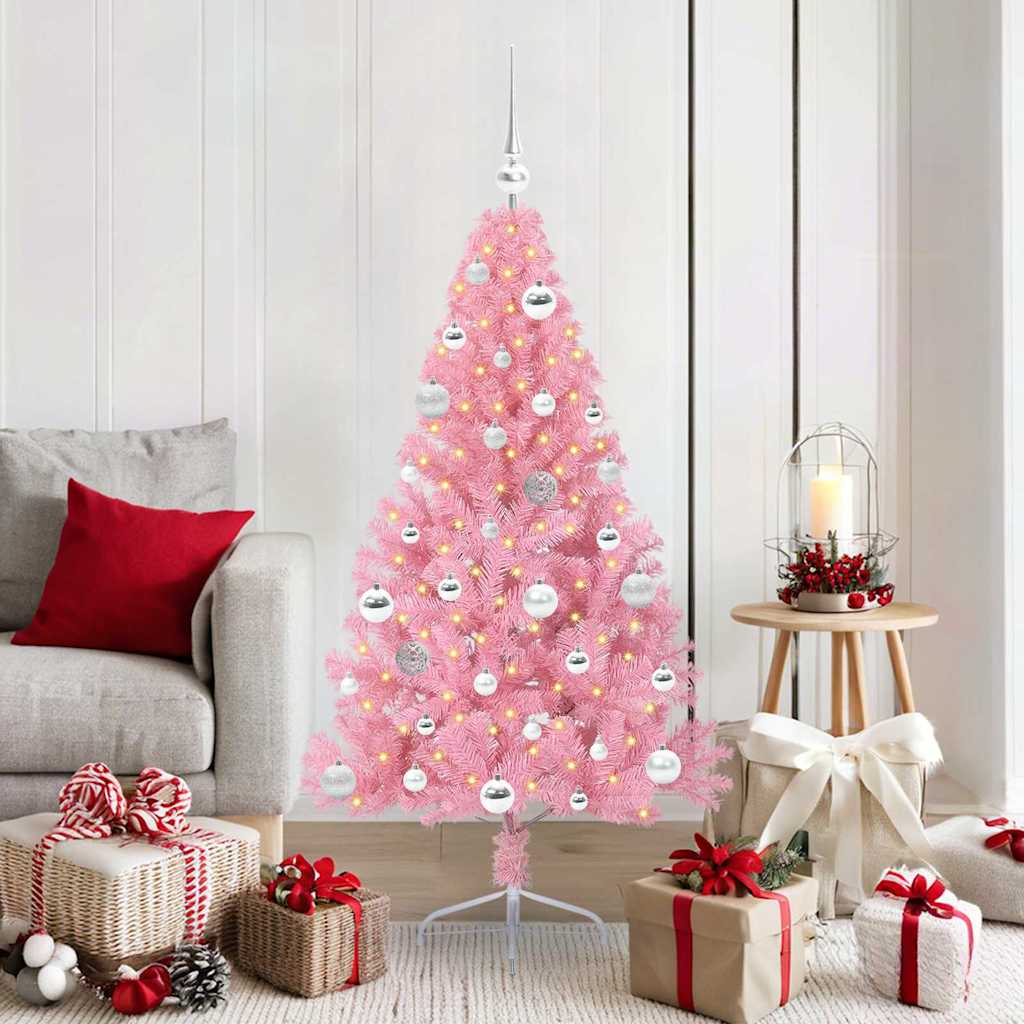 Artificial pre-lit Christmas tree Pink 150 cm PVC