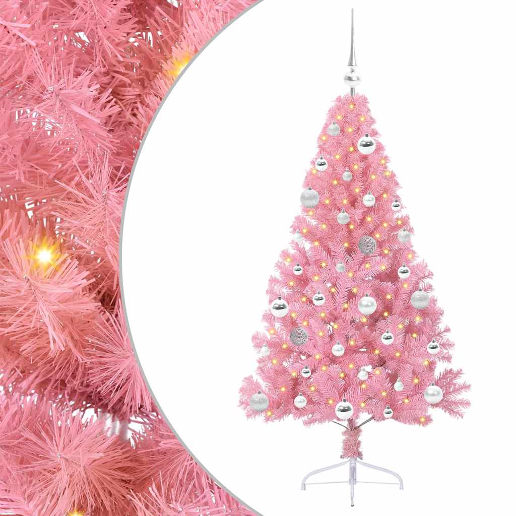 Artificial pre-lit Christmas tree Pink 150 cm PVC