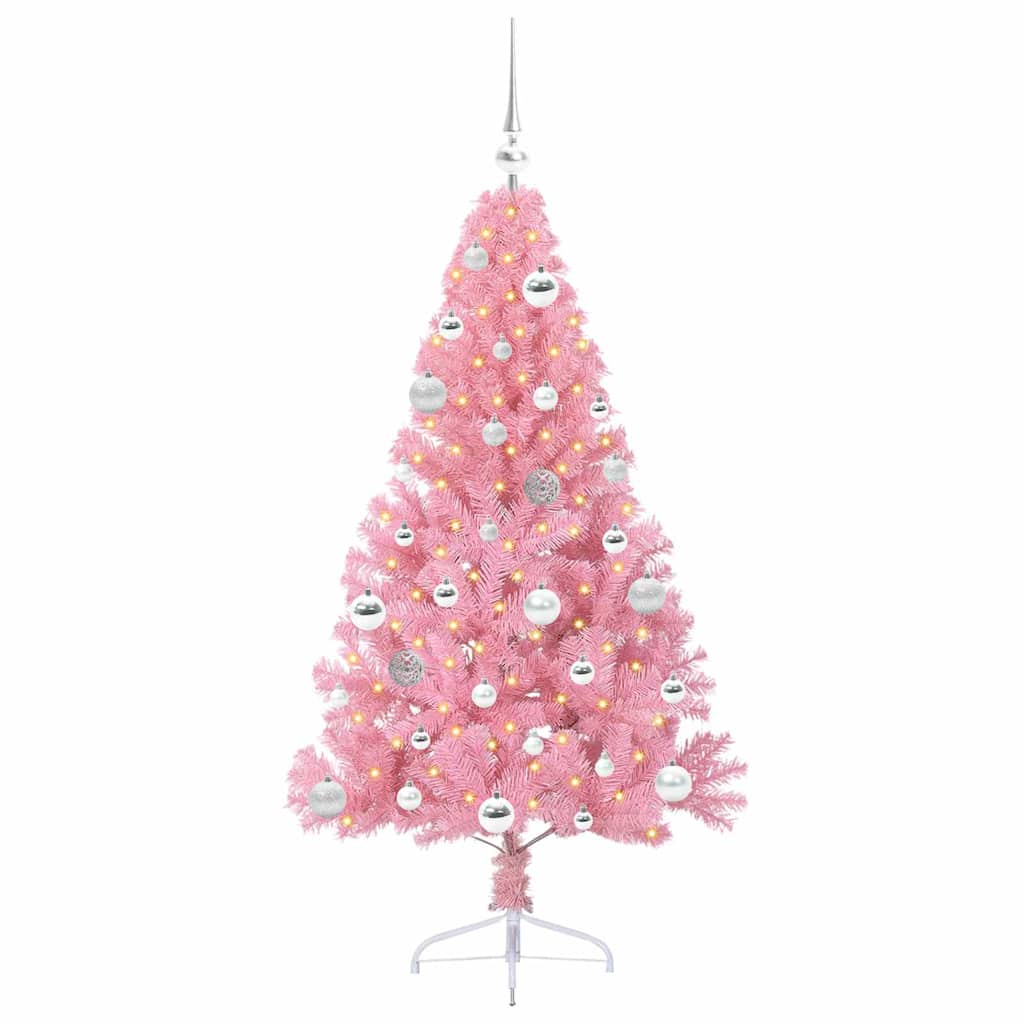 Artificial pre-lit Christmas tree Pink 150 cm PVC