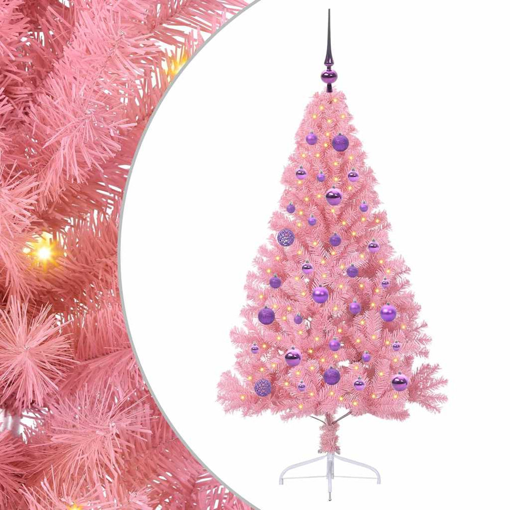 Artificial pre-lit Christmas tree Pink 150 cm PVC