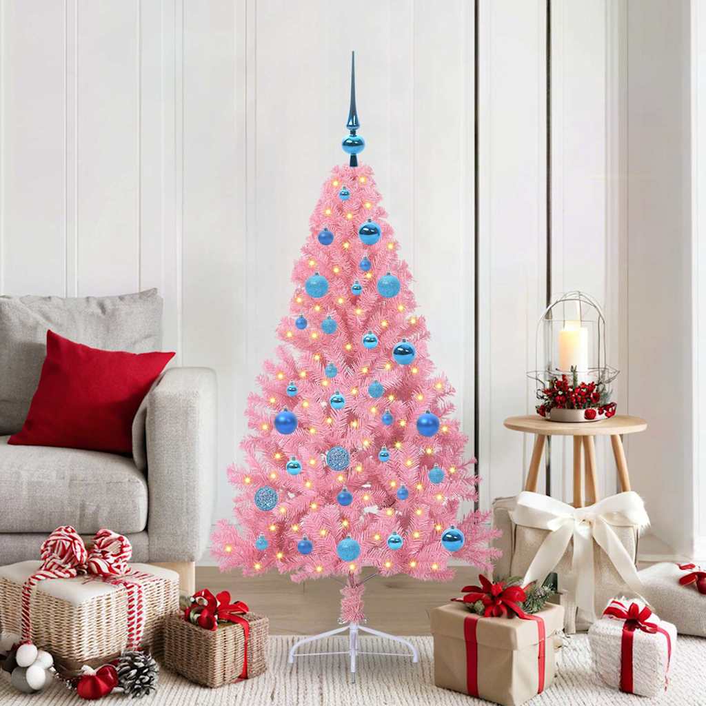 Artificial pre-lit Christmas tree Pink 150 cm PVC