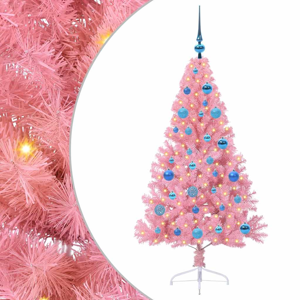 Artificial pre-lit Christmas tree Pink 150 cm PVC