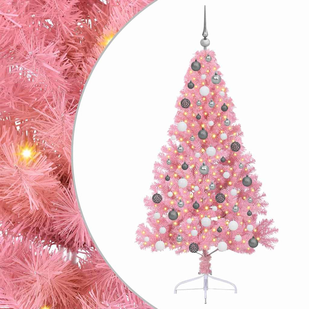 Artificial pre-lit Christmas tree Pink 180 cm PVC