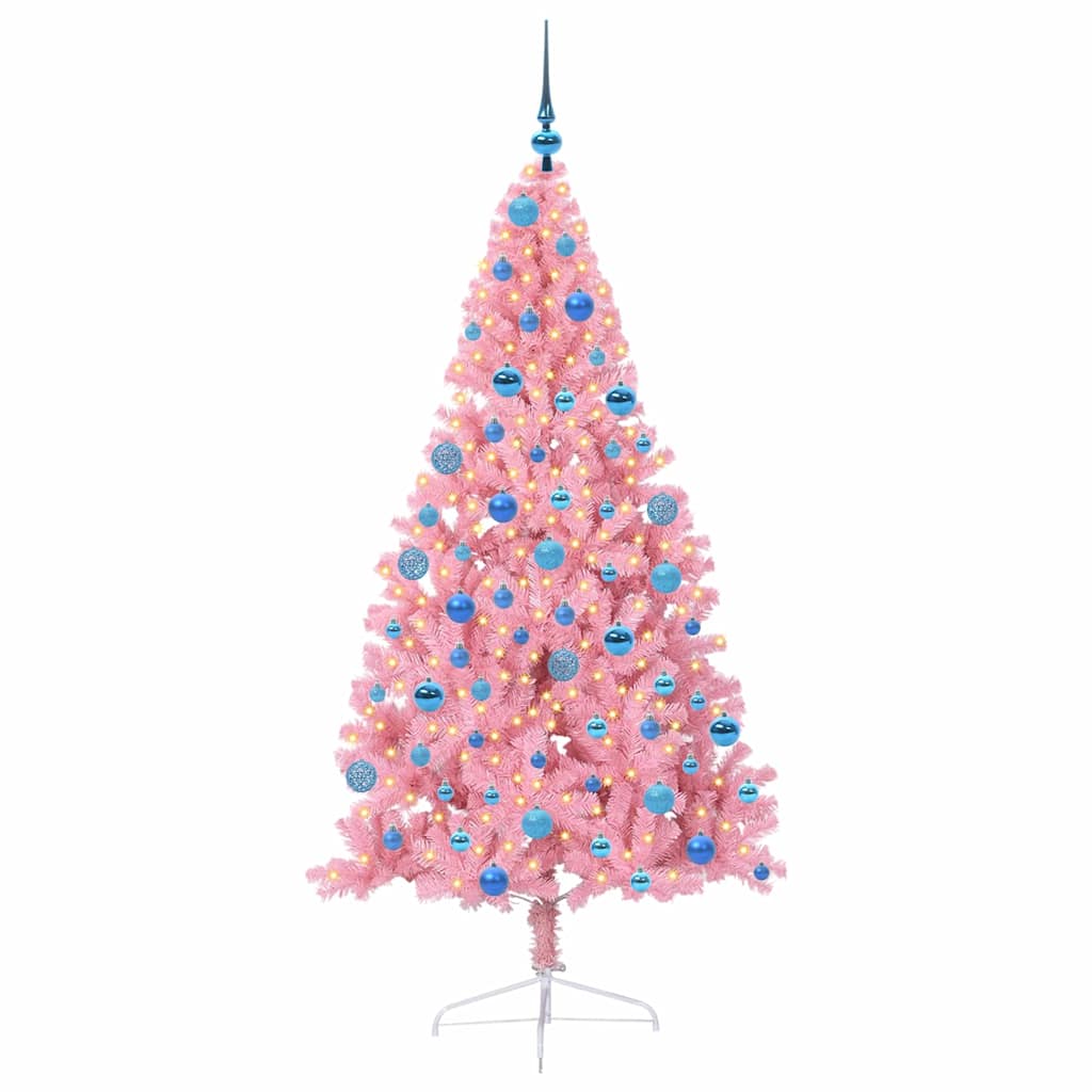 Mākslīgā Ziemassvētku egle ar gaismām, rozā, 180 cm, PVC
