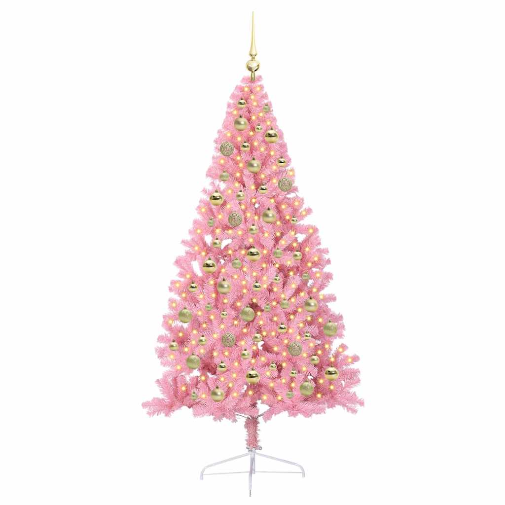 Dirbtinis prieššventinis eglutė su šviesomis Rožinė 210 cm PVC